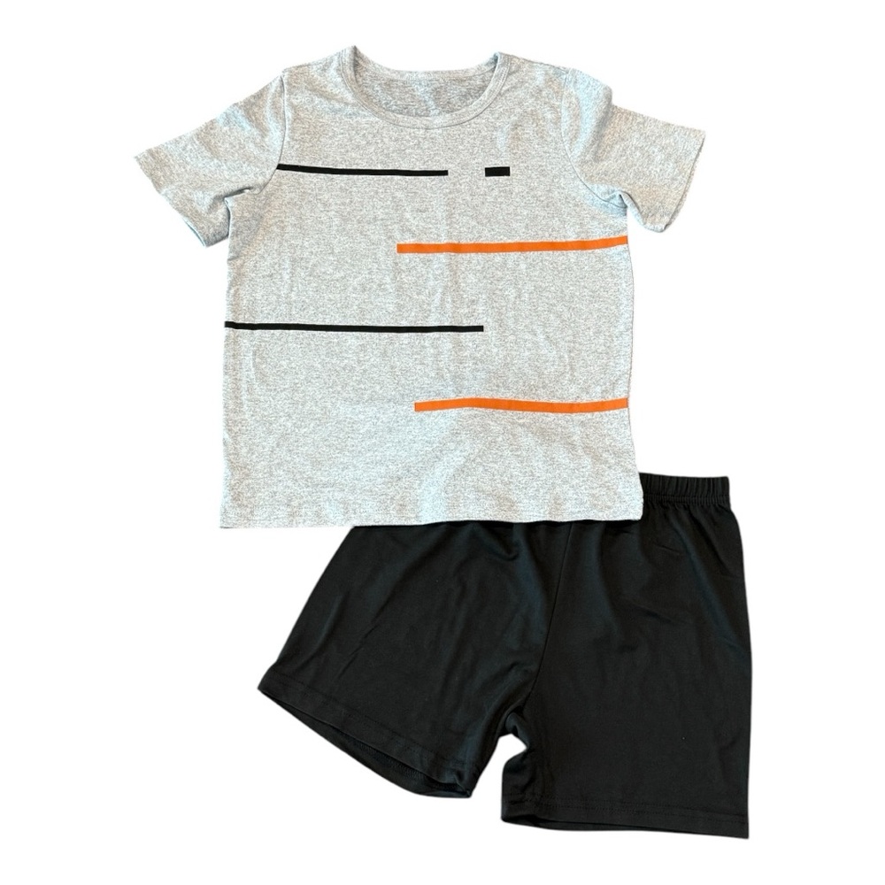 Gray and orange shorts boy outfit
